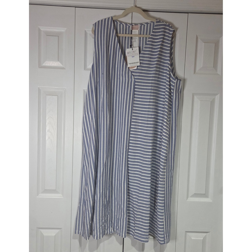 Persona by Marina Rinaldi Dote Dress 20W Blue White NWT Striped Sleeveless $215